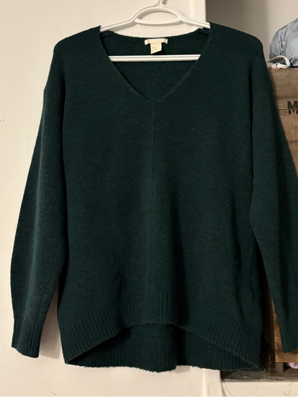 H&M V-Neck Cozy Oversized Wool Blend Knit Sweater - Dark Green Size Extra Small